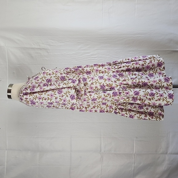 Shade Amour 100% Cotton Tiered Floral Print Tie Front Short Sleeve Mini Dress L - Picture 6 of 12